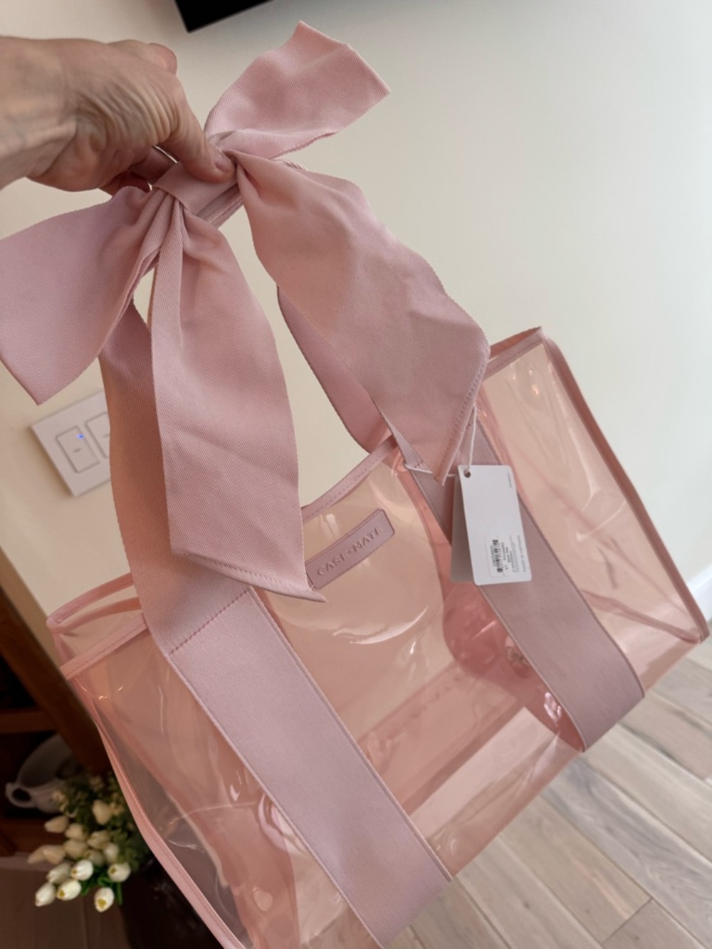 case-mate Pink Clear Tote with Bow Handles